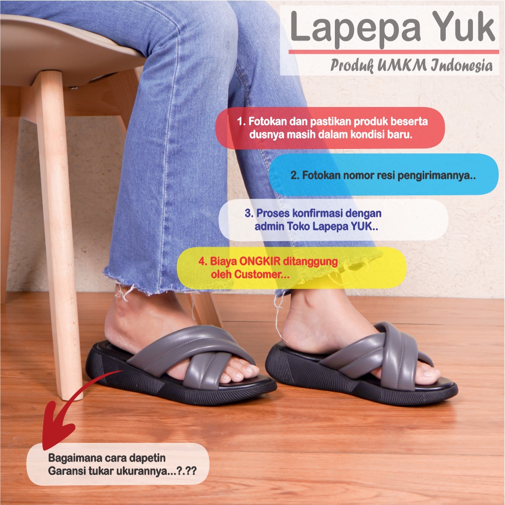 LAPEPA YUK - Sandal Wanita Wedges NADHIRA Sendal Cewek Platform Kondangan Hak Tinggi 3cm Model Silang 2 Size 36 37 38 39 40 41 Pergi Jalan Casual Santai Rumah Slop Warna GREY Abu abu Selop Premium Original Kekinian Terbaru Shoes ORI Mall Official Store