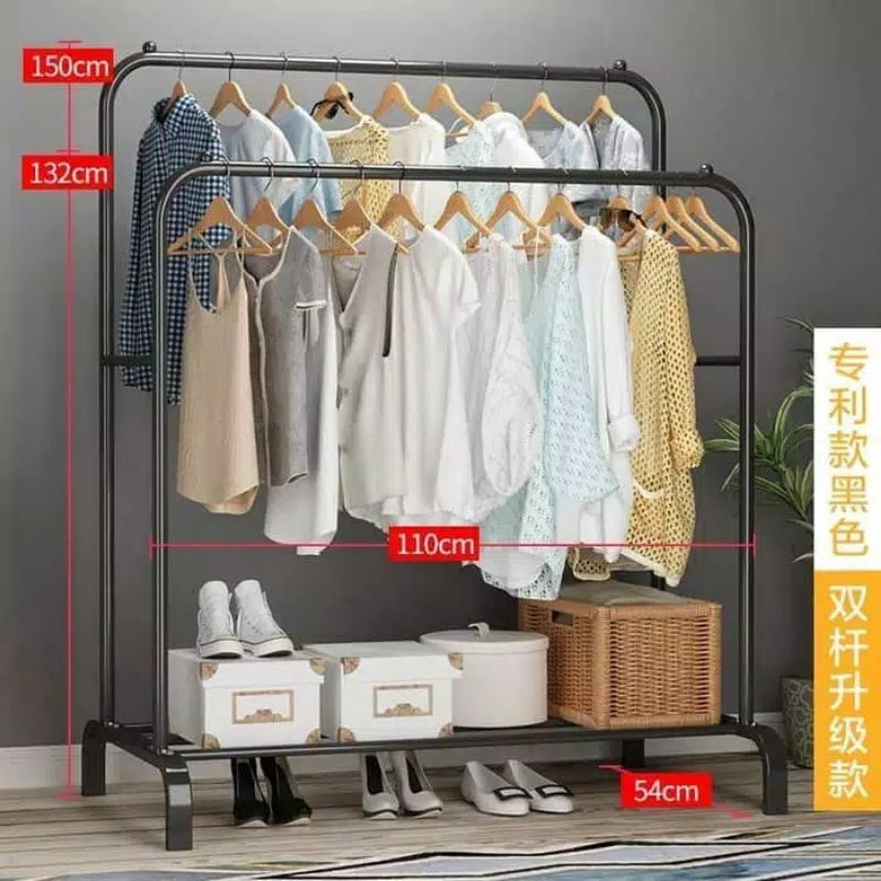 Big Stand Hanger Double Rak Baju Gantungan Baju Stand Hanger Display Butik Bazar Bahan Plastik Tebal