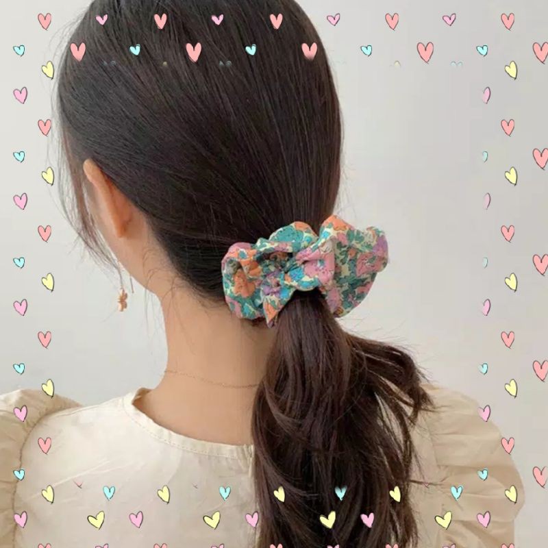 Kuncir Ikat Rambut Donat Floral Korea Scrunchie Cepol Hijab RANDOM MOTIF/Ikat rambut Korea