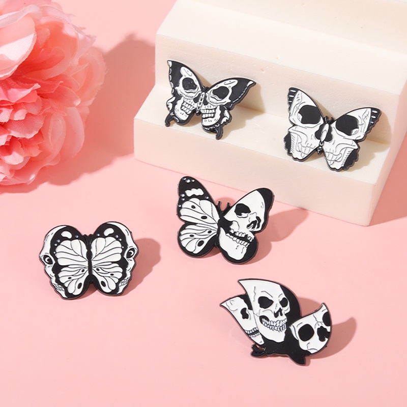 Bros Pin Enamel 5 Gaya Punk Bentuk Tengkorak Butterfly Untuk Hadiah Teman