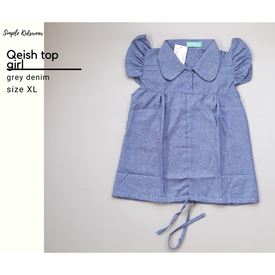Baju  Anak Perempuan | QEISYA TOP GIRL | GREY DENIM | [QTG-GD]