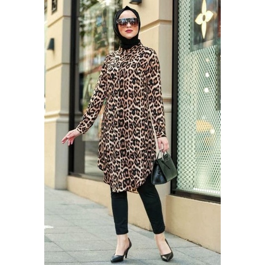 LEO TUNIK FULL MOTIF/ TUNIK WANITA BAHAN KATUN RAYON TERBARU MOTIF LEOPARD/ TUNIK WANITA LENGAN PANJANG/ TUNIK KEKINIAN