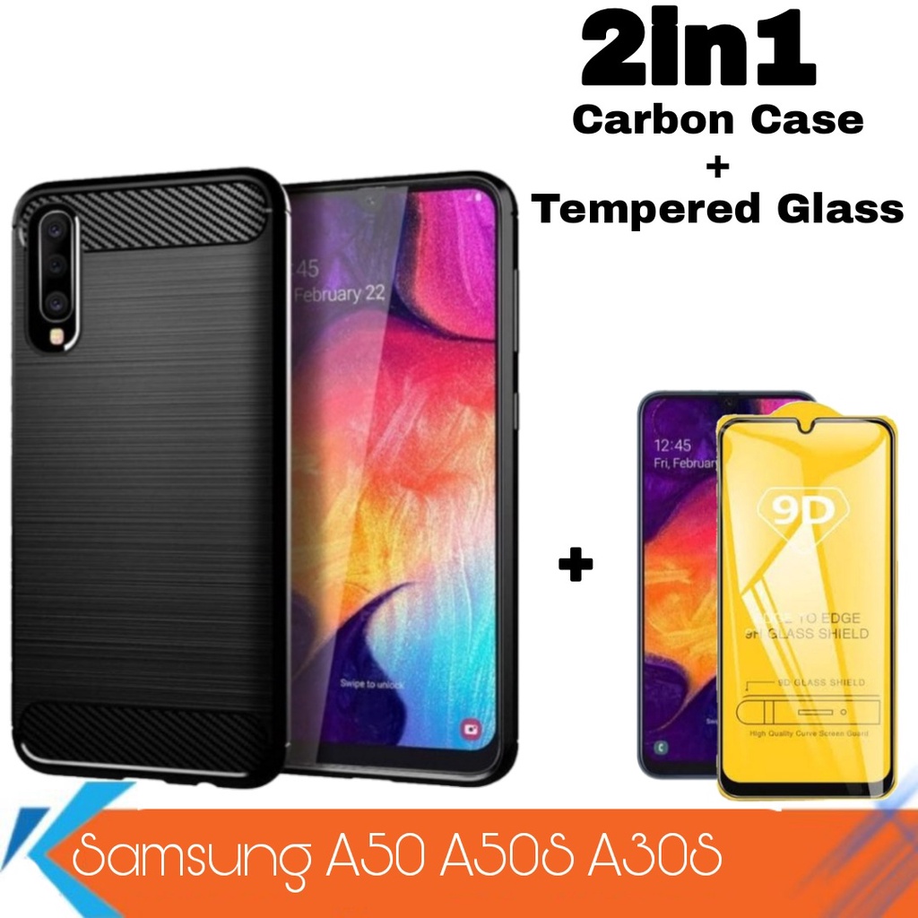 Case Samsung A50 A50S A30S Softcase Carbon Fiber Casing Samsung Galaxy A50 Samsung A50S Samsung A30S Free Tempered Glass