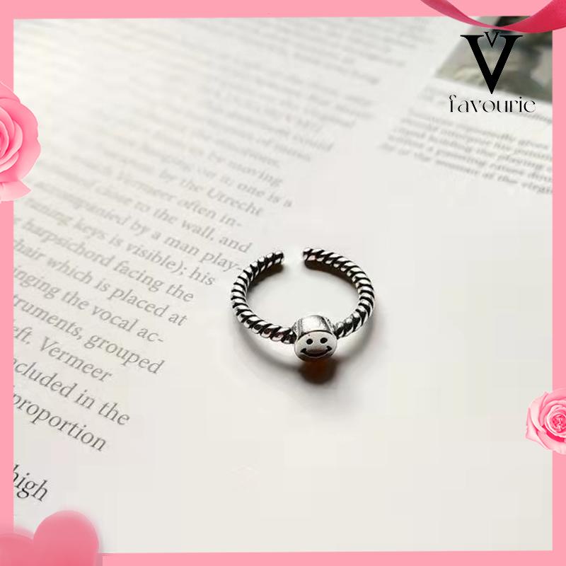 [COD]2 PCS Retro Smiley Cincin Wanita Fashion Kepribadian Pembukaan Cincin Dapat Disesuaikan-FA