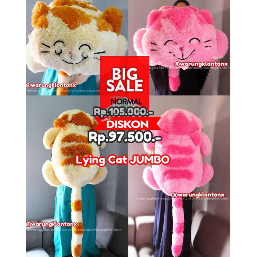 Boneka Kucing Lying Cat Jumbo Lucu Berkualitas - Merah Muda