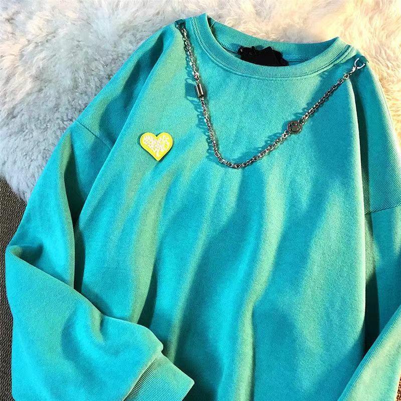 [littlecrab] Sweater Oversize Love Mini Kecil With Additional Chain Tambahan Jahitan Baju Bawah Sweater Couple Unisex Berkualitas Street Style Rantai Korean Style