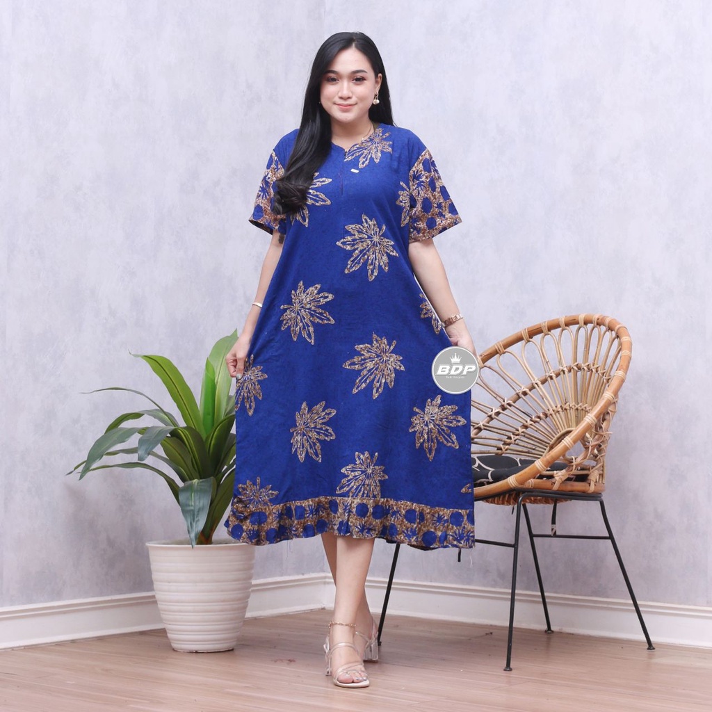 Dianputri - Daster Maura Batik Cap Rayon Grade A Motif Terbaru Busui Resleting Depan - Baju Tidur Daster Kekinian-klaras biru