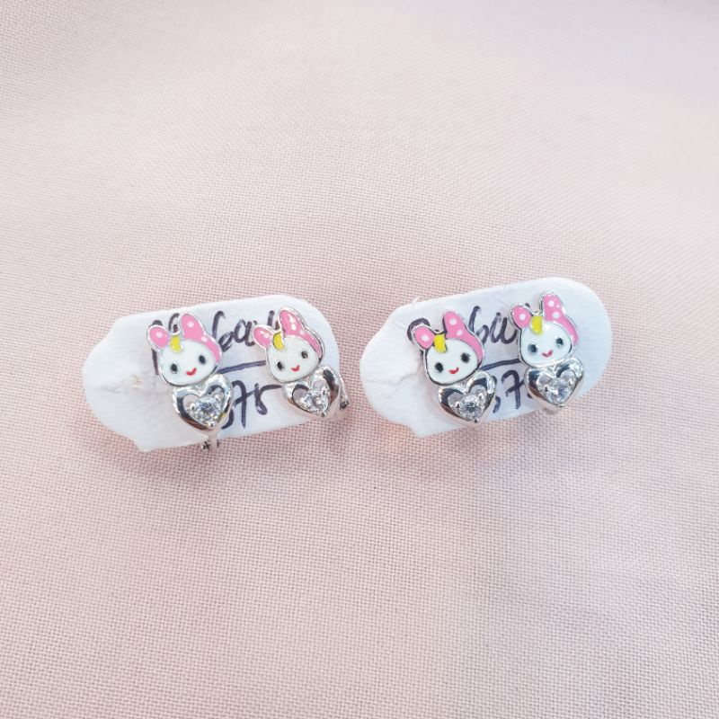 Anting anak emas putih model jepit karakter emas asli kadar 375 8K