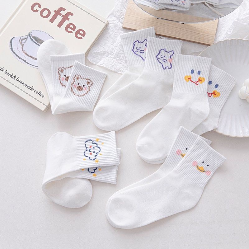 [COD] Kaos Kaki Putih Panjang Import Motif Boneka Lucu Cute Kaos Kaki Wanita Import Tebal Premium