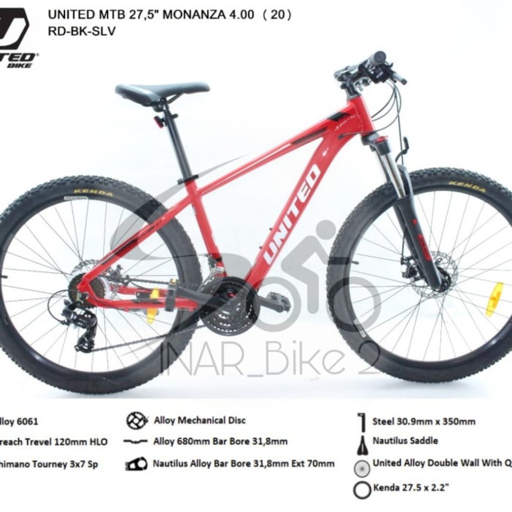 Sepeda Gunung 27,5Inch Mtb United Monanza 7Speed