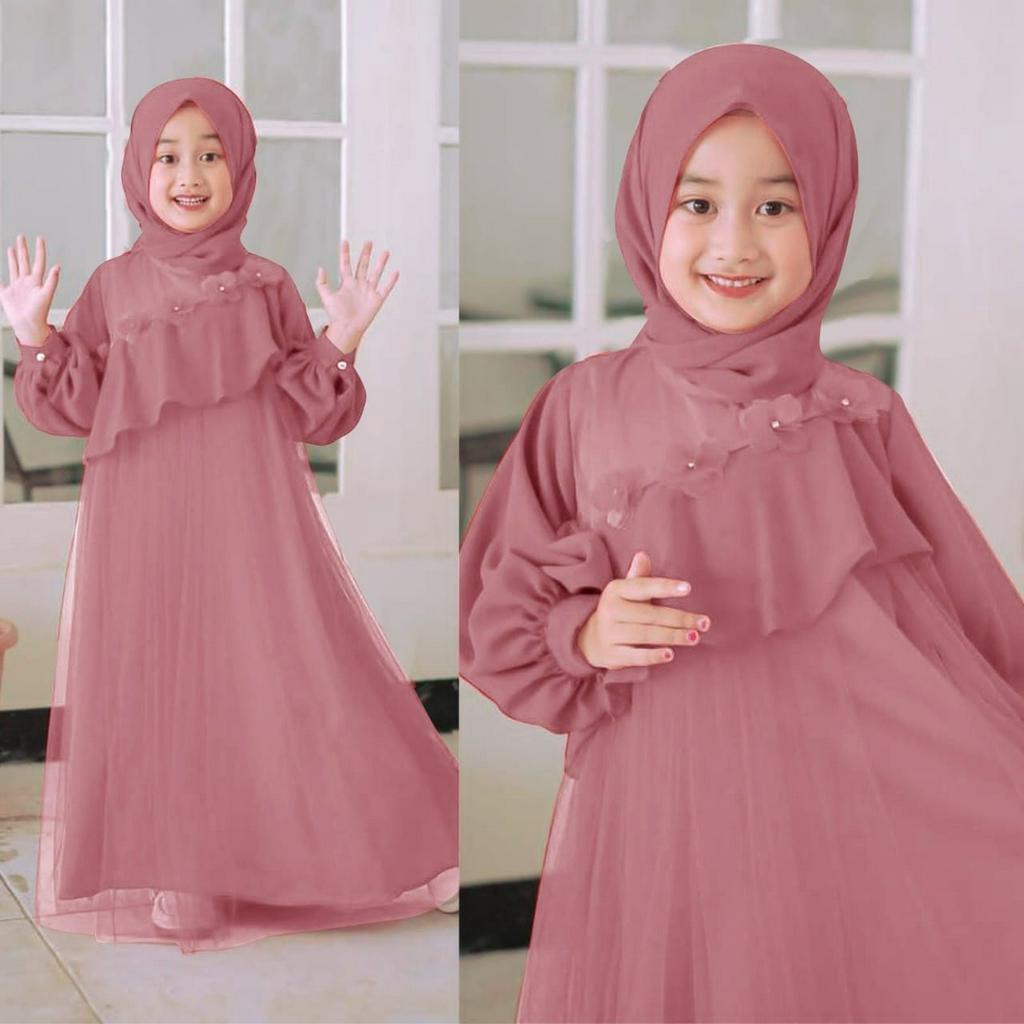 PCS SYARI REVALINA FASHION PAKIAN MUSLIM WANITA DRESS MAXI KR 2 UKURAN DEWASA DAN KID