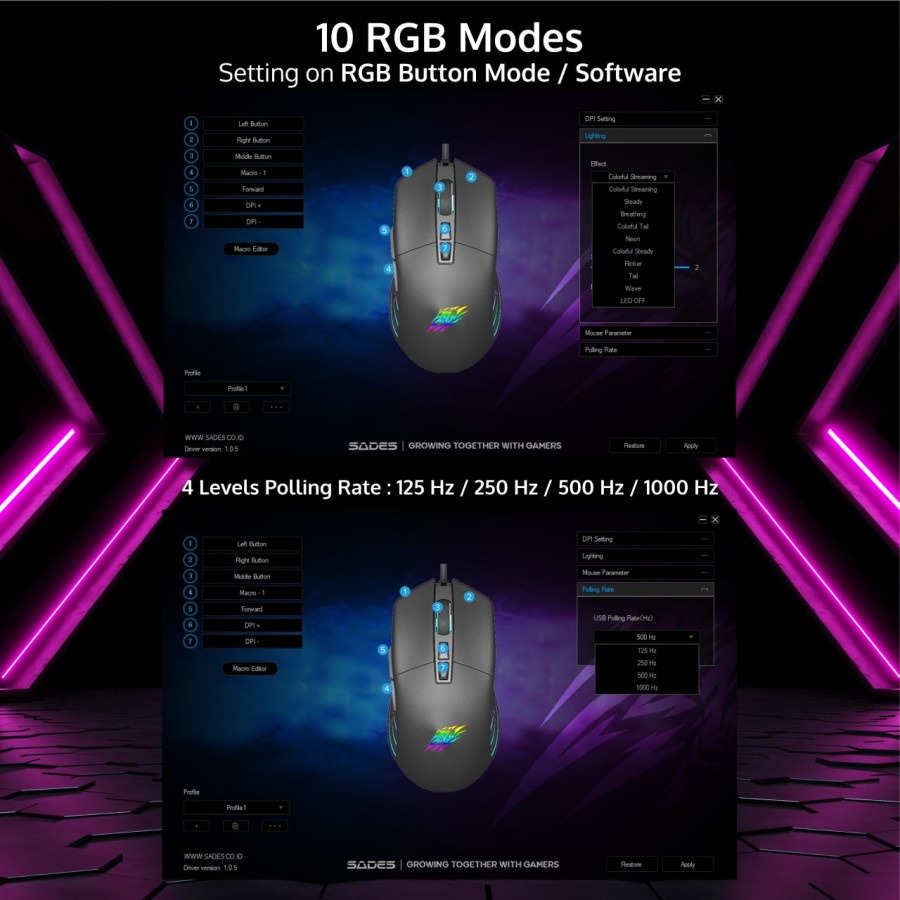 S40 Gaming Mouse Sades Void with Black / White Variant