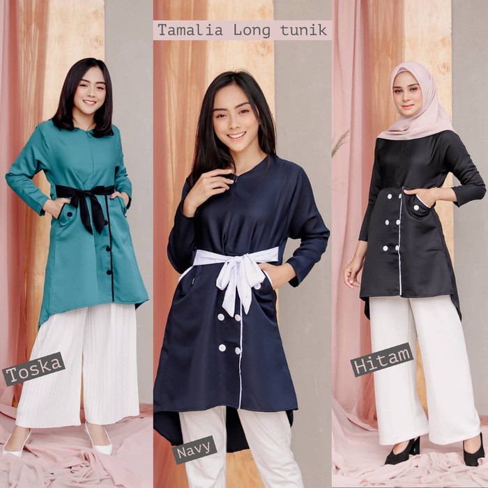 Atasan muslim wanita / Baju hitam / Tunik busui : Tamalia Long tunik M