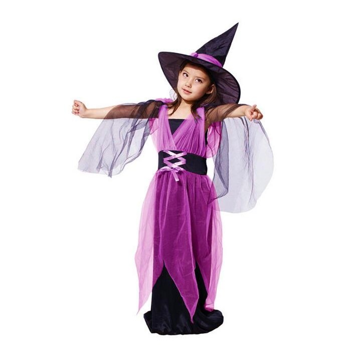 witch girl halloween costume purple panjang XL TB 130cm-140 cm