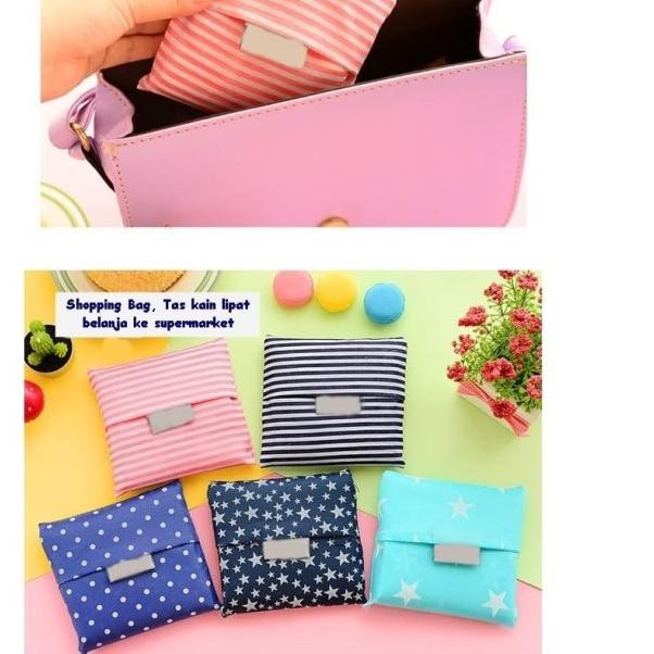 ● TP098 Tas Kain Lipat Belanja Supermarket Portable Grocery Shopping Bag - Bintang Putih ☈