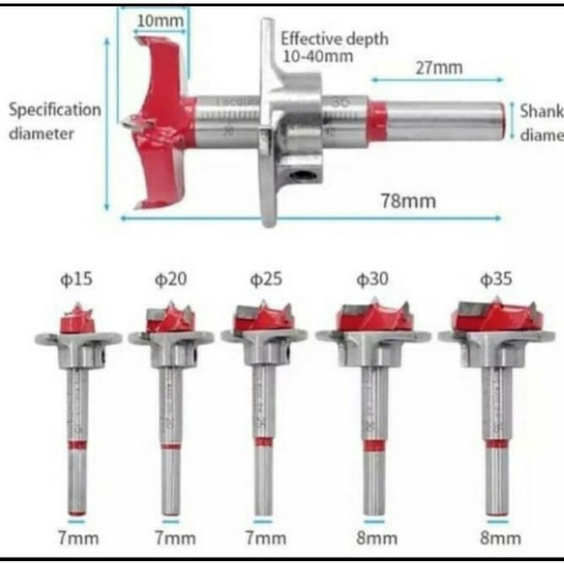 Mata Bor Engsel Sendok set isi 5pcs / Forstener Bit set / Hinge Boring Drill