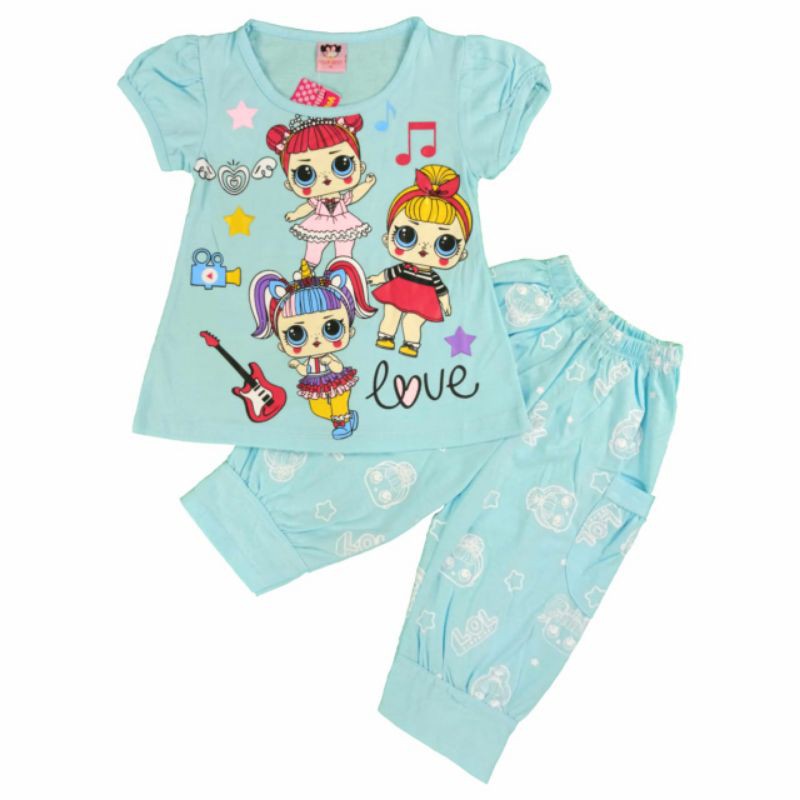 Setelan baju anak perempuan 2-6 tahun motif LOL (sr.522) lengan pendek celana pendek