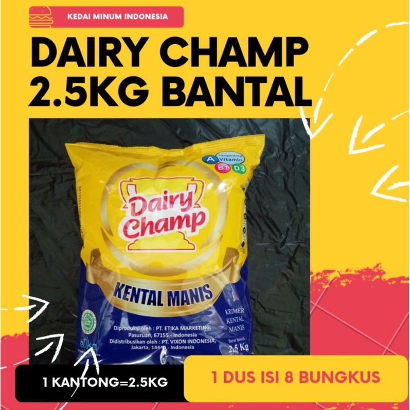 

Susu Kental Manis Dairy Champ 2.5kg Bantalan / Krimer Kental Manis Dairy Champ (1 dus isi 8 pack)