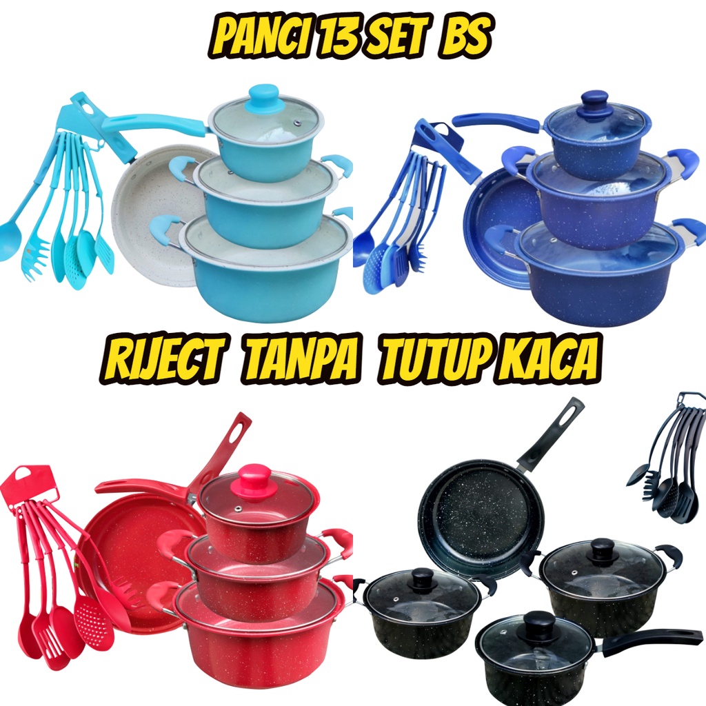 Panci Set lengkap teflon Warna Cookware Frypan Saucepan Milkpot Free Spatula 6Pcs Rijeck ( Tanpa Tutup ) + Penyok