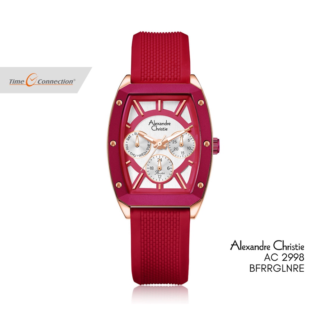 Alexandre Christie AC 2998 BFRRGLNRE Merah Rosegold Original / Jam Tangan Wanita Analog Karet / Red 