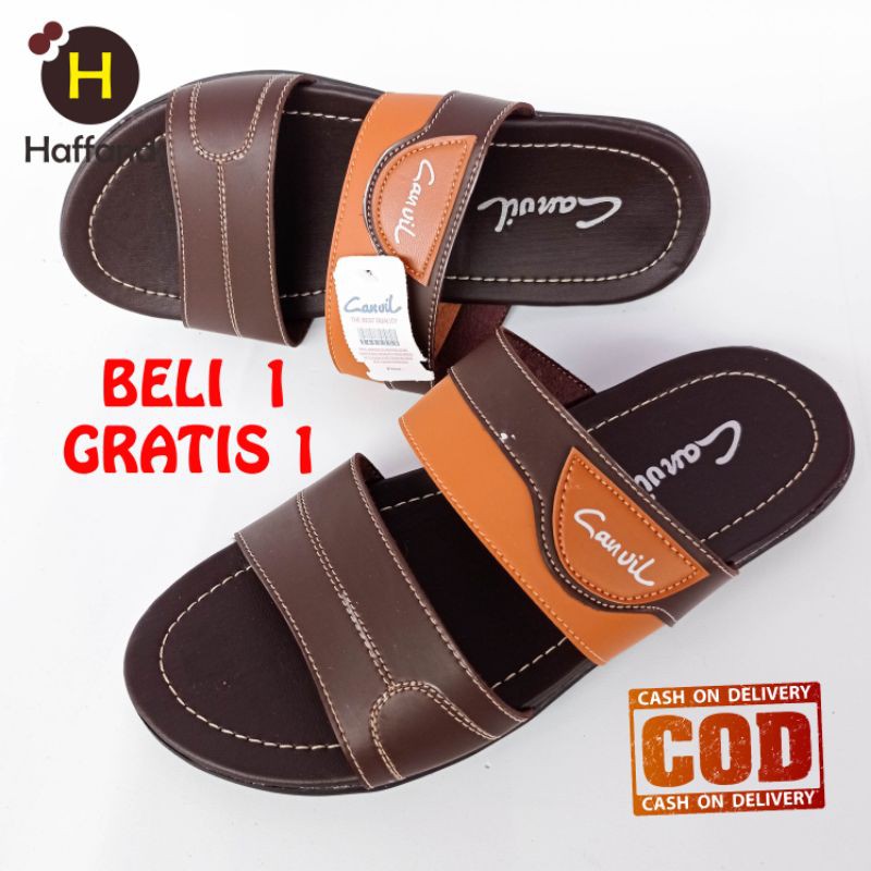 Sandal canvil pria sandal slide cowok terbaru trendy sendal pria hits beli 1 gratis 1