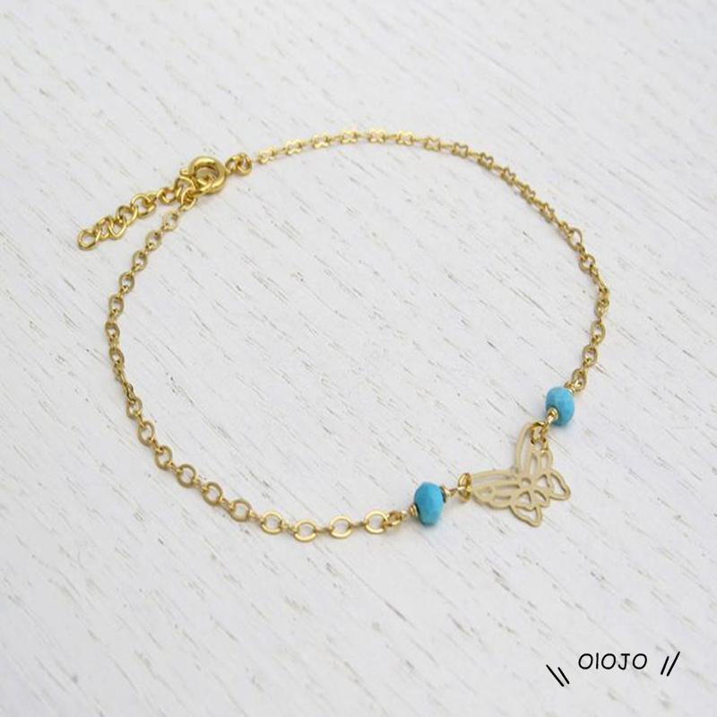 Gelang Kaki Manik-Manik Butterfly Pine Stone Bahan Metal Untuk Dekorasi ol2