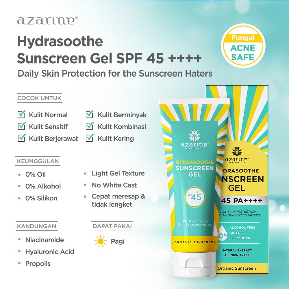 AZARINE Sunscreen (Hydrasoothe Sunscreen Gel SPF45, Tone Up Mineral Sunscreen Serum SPF50, City Defense Aqua Essence Sun Shield Serum SPF50, Hydramax-C Sunscreen Serum SPF50, Mist SPF 50, Cicamide Barrier Sunscreen Moisturiser SPF35, Calm My Acne Sunscree