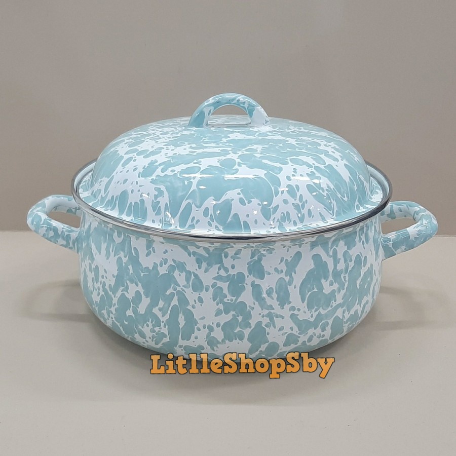 Panci Enamel Saucepot Besar 24cm Biru Muda Tosca Blirik Loreng Marble