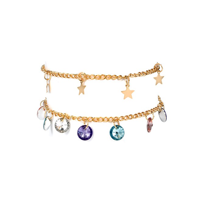 LRC Gelang Kaki Fashion Gold Star Beads Anklet 2 Piece Set F53194