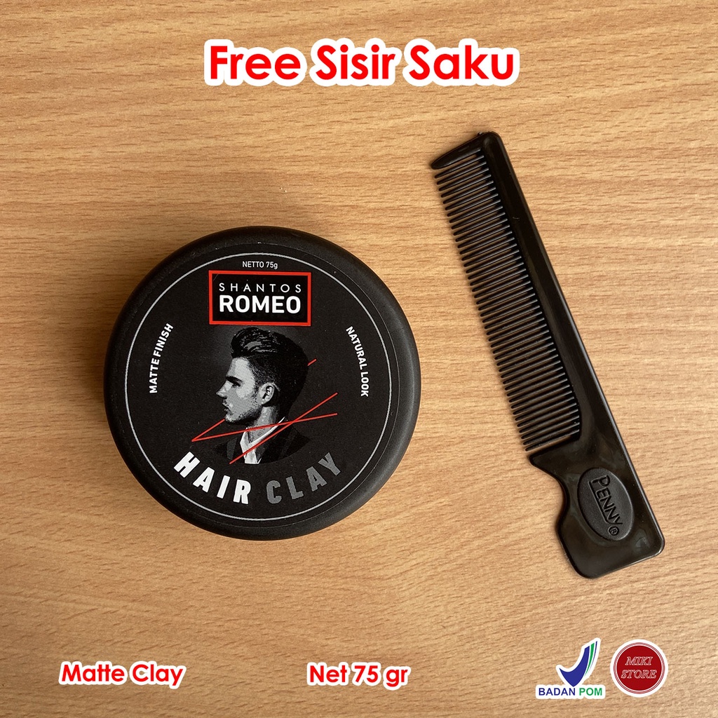 Shantos Romeo Hair Clay Pomade 75gr BPOM Free Sisir