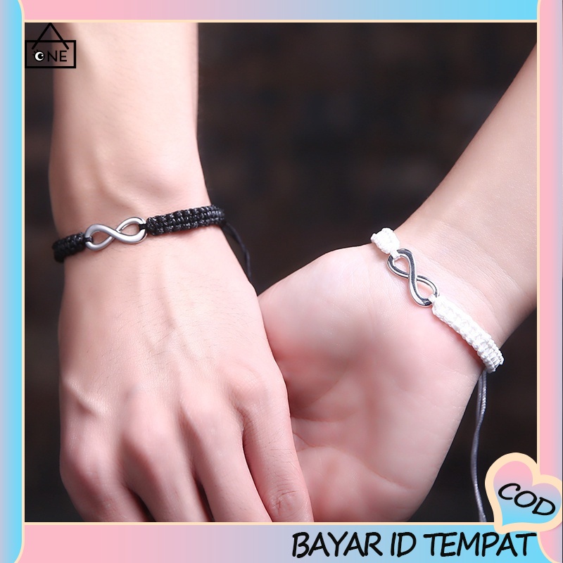 COD❤1pc hitam Gelang  Tali Handmade Desain 8 Infinity Untuk Pasangan Unisex Fashion Korea Gelang A one