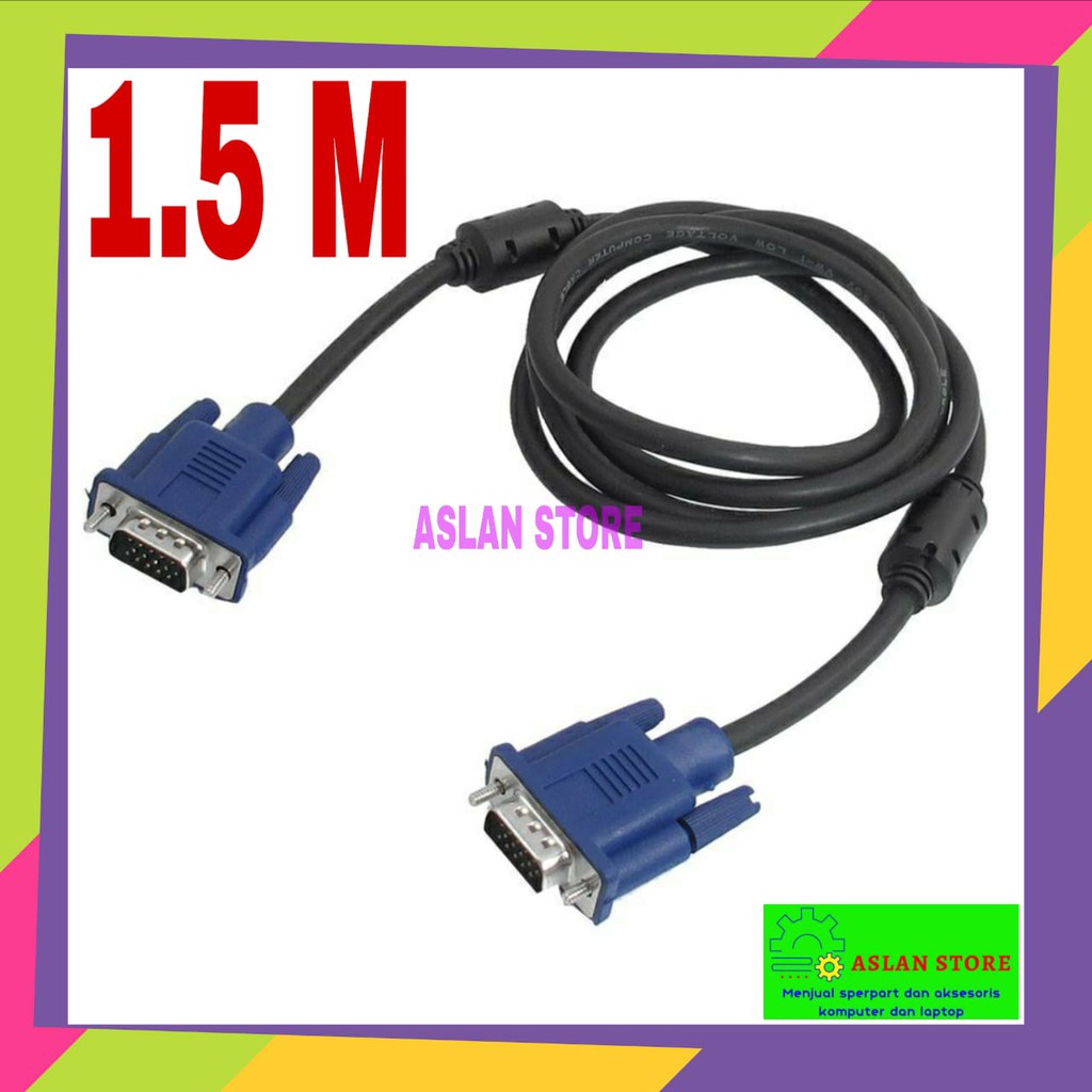 KABEL VGA 1.5M Male to Male Standard High Quality 1.5 Meter