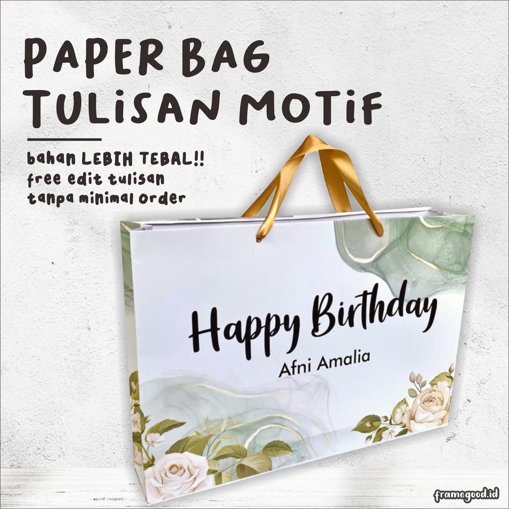 

PAPERBAG CUSTOM TULISAN MOTIF / ulang tahun birthday anniversary wedding bridesmaids kertas tebal / totebag tote bag paper bag muka wajah teman free edit kpop cetak desain tas kado besar kecil