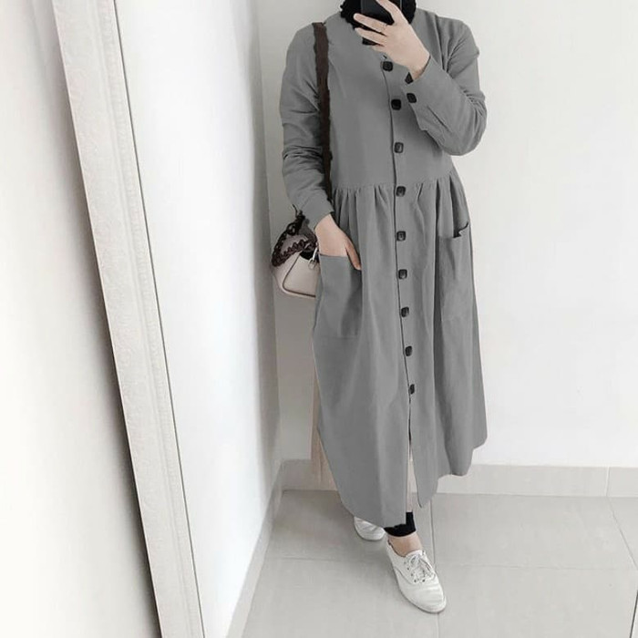 Baju Tunik Remaja Army Atasan Rajut Muslim Mykarosha Wanita Lenga DL143 Tunik Khavita Grey [Dress 0