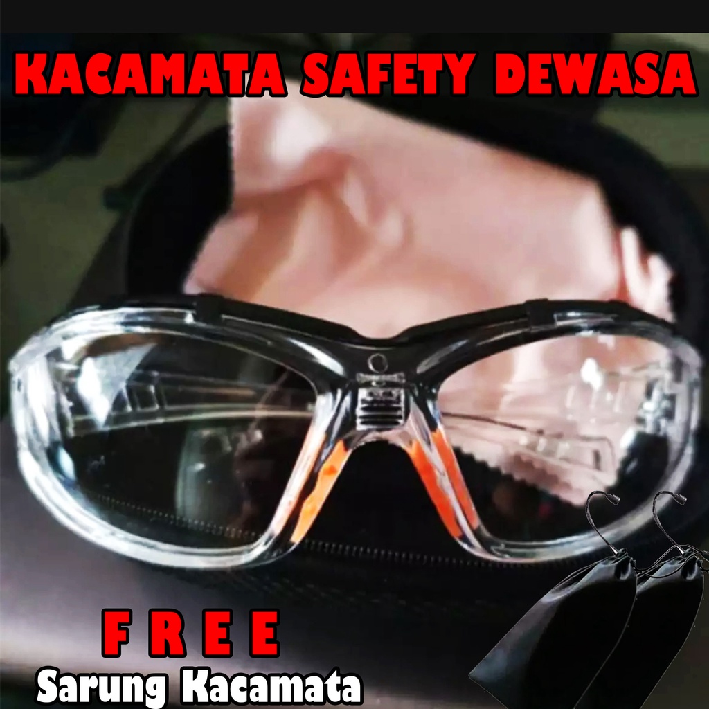 GRATIS Sarung Kacamata | Kacamata Safety Dewasa | Kacamata Safety bening Transparant | Safety APD Ka