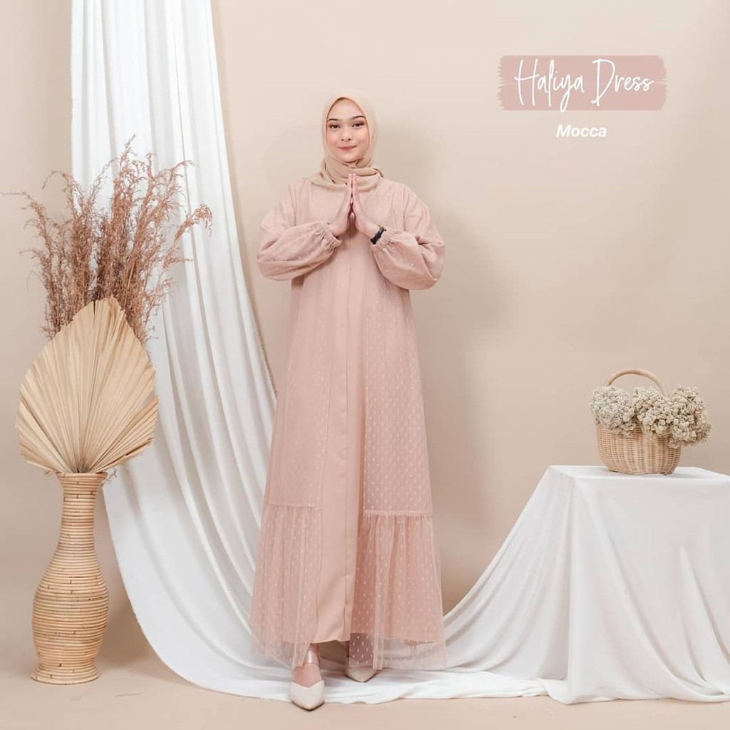 Haliya Dress Pesta Tile Dot Jumbo / Long Dress Brukat / Gamis Kondangan Wanita