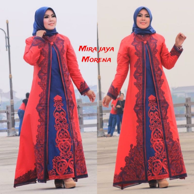 Realpict Gamis Morena bahan tafeta aplikasi bordir cardy pisah original by Mira jaya