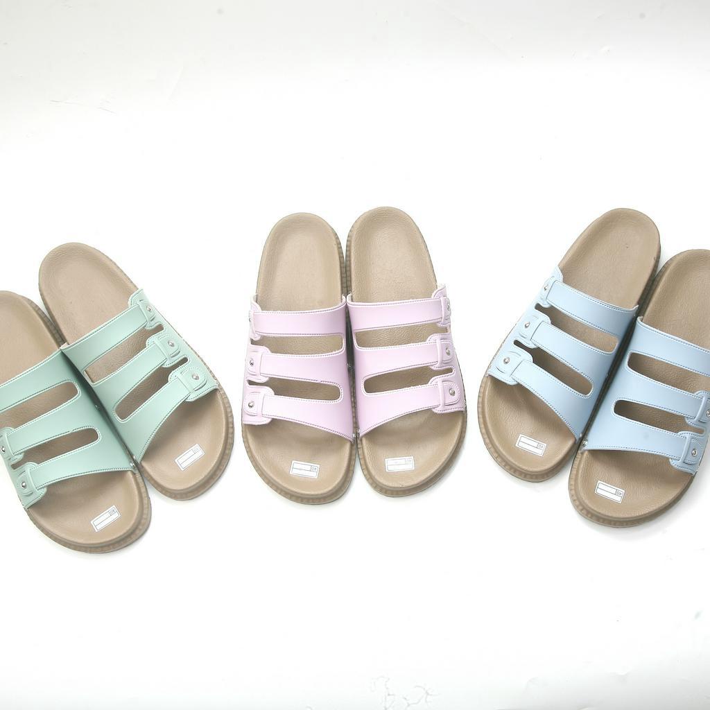 SANDAL WANITA PLATFORM BAN TIGA KOKOP SELOP WARNA PASTEL