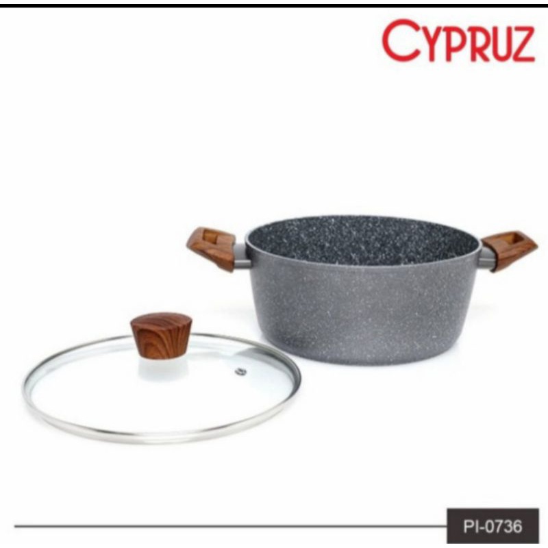 cypruz panci+lid marble induksi soup pot casserole 24cm+ tutup kaca tebal