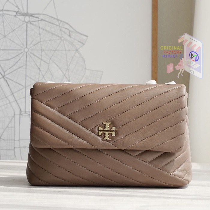 TAS TORY BURCH 58465 KIRA CHEVRON Convertible Shoulder Bag Taupe