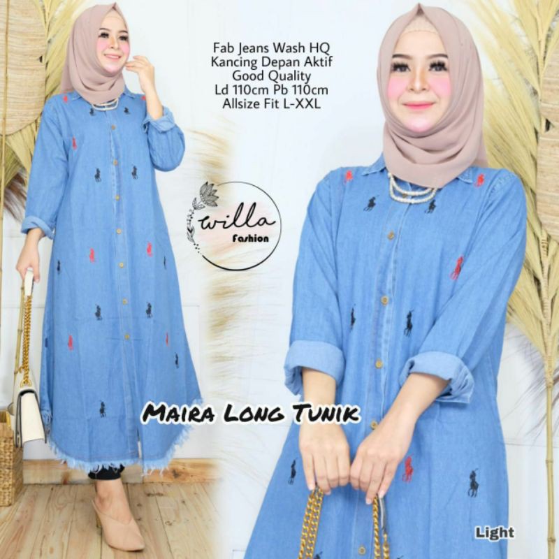 MAIRA LONG TUNIK / LONG TUNIK JEANS APLIKASI BORDIR APOLLO