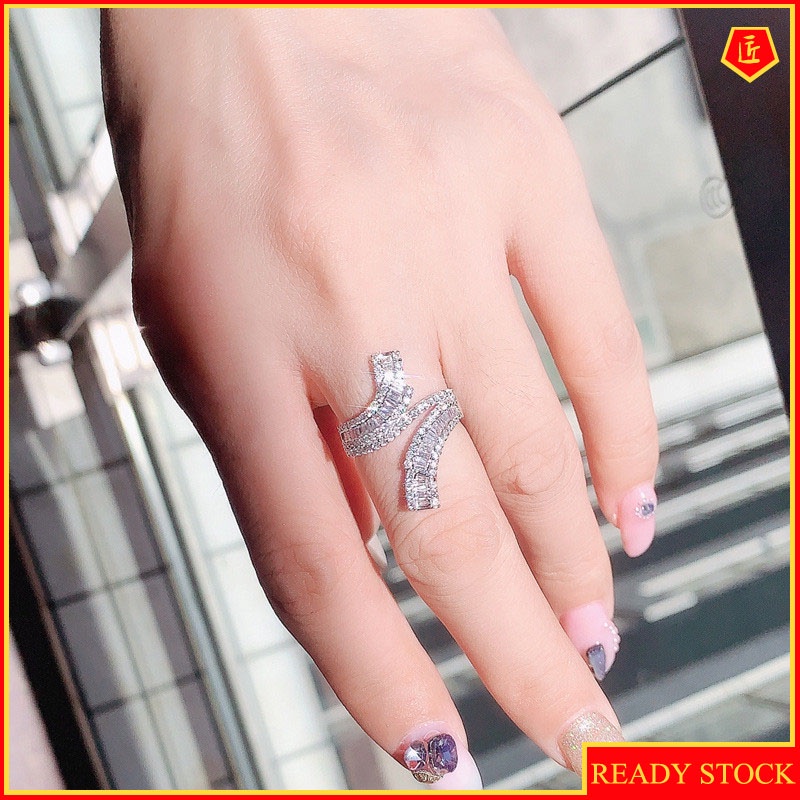 Fashion Elegant Graceful Platinum Ladder Square Full Rhinestone Ring