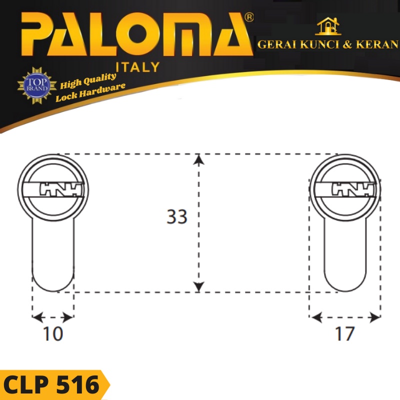 KUNCI Double Cylinder PALOMA CLP 516 DLX 62MM Computer Key HITAM MATT