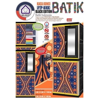 JUMBO! LEMARI PAKAIAN PLASTIK SUSUN 4 KACA AKAKO BATIK AKAKO LP2P KACA DAN PENGUNCIAN LEMARI MOTIF BATIK