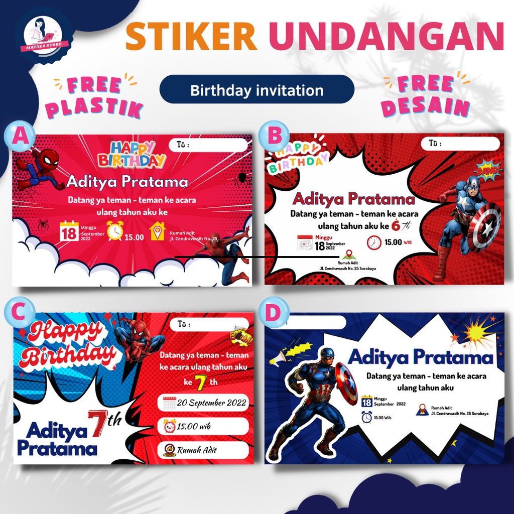 Jual Undangan custom ulang tahun birthday / Stiker kotak makanan