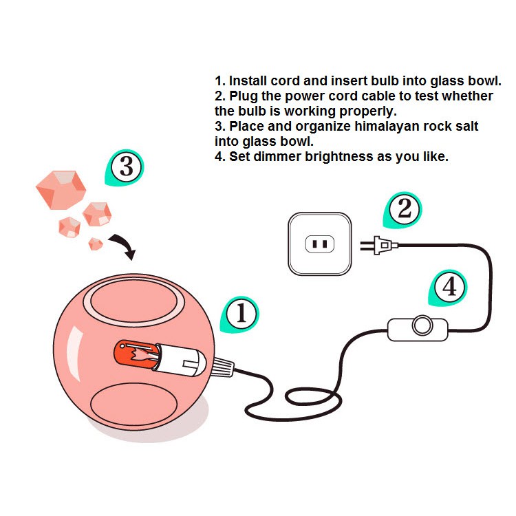 Lampu Garam Himalaya Mangkuk Kristal Kaca - Glass bowl Crystal Himalayan Salt Lamp