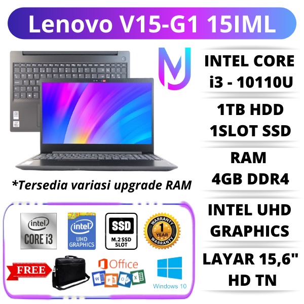 TERBARU LAPTOP LENOVO V15-G1 IML i3-10110U | 4GB / 8GB / 12GB | 1TB HDD + 256GB SSD | 15.6" HD | Iro