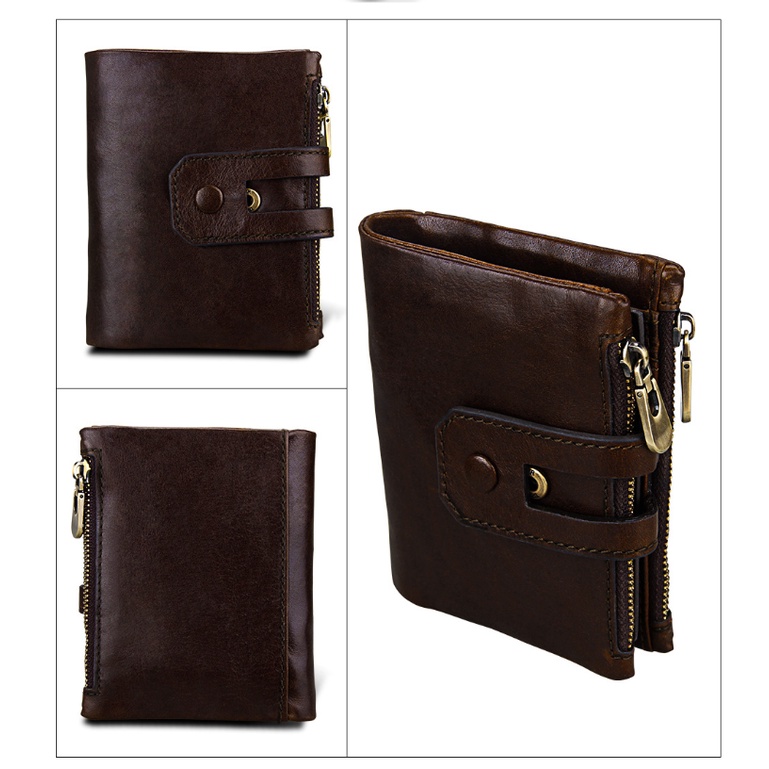 Dompet Pria Lipat Kulit Sapi Asli RFID Protection Leather Wallet AEH60