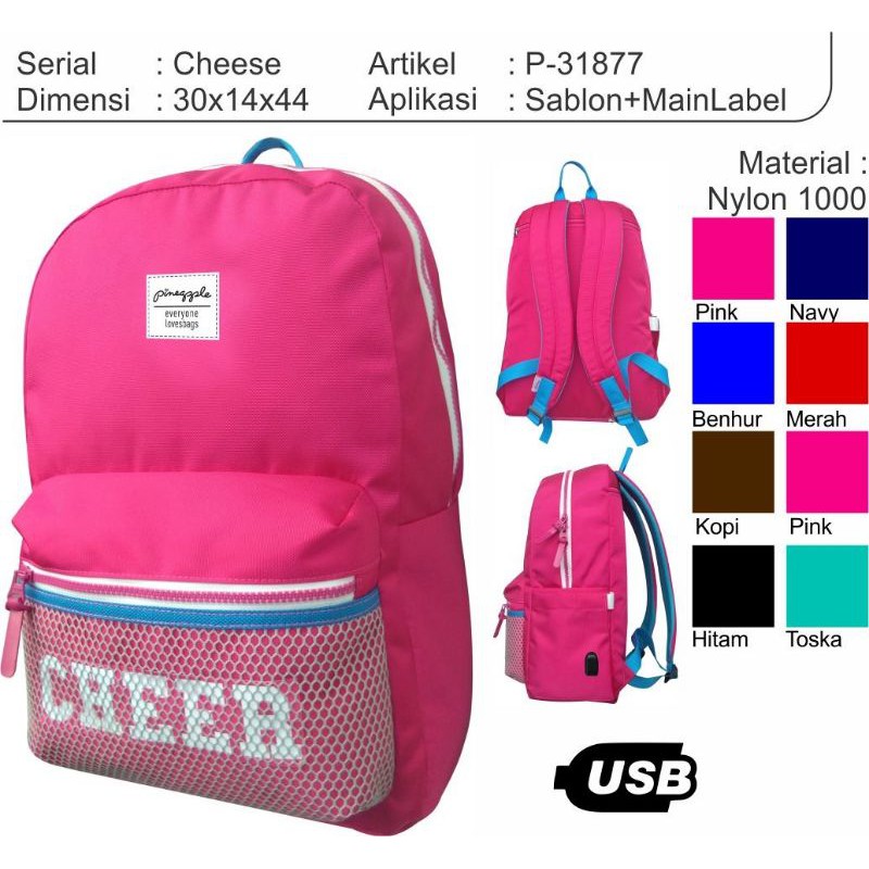 Pineapple 31877 Cheese Tas Ransel Anak Remaja Laptop 14inchi + USB Free Raincover