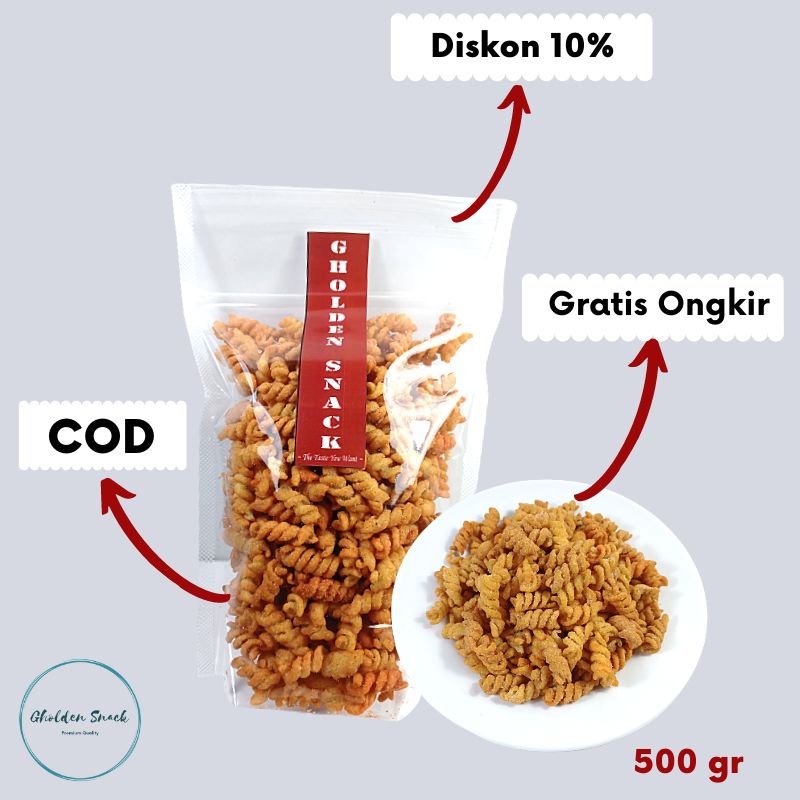 makaroni lilit balado 500 gr I snack camilan cemilan makroni makaroni spiral jagung manis pedas kilo
